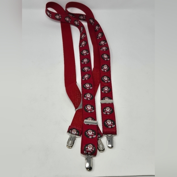 VINTAGE RED SANTA CLAUS CHRISTMAS STRETCH SUSPENDERS ADJUSTABLE UNISEX GERMANY - Picture 10 of 11